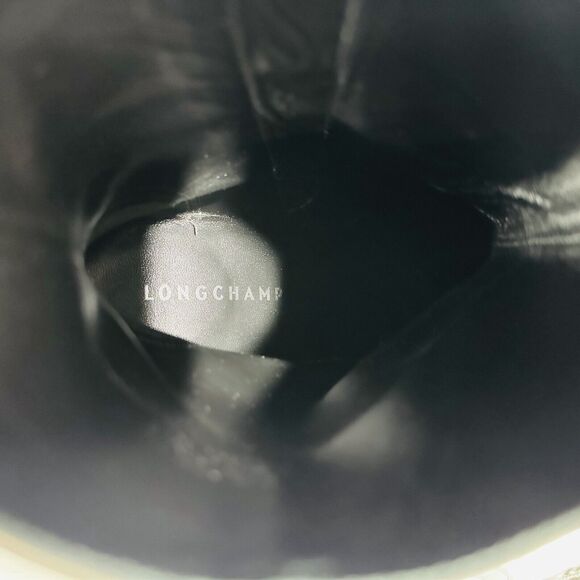 Longchamp Bootie 40/ US 10 Silver Patent Leather Block Heel Ankle Boots $775 - Picture 11 of 12